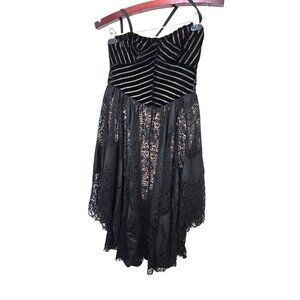 Free People Black Fairy Grunge Whimsy Lace Strapless Dress Velvet Striped Size 0